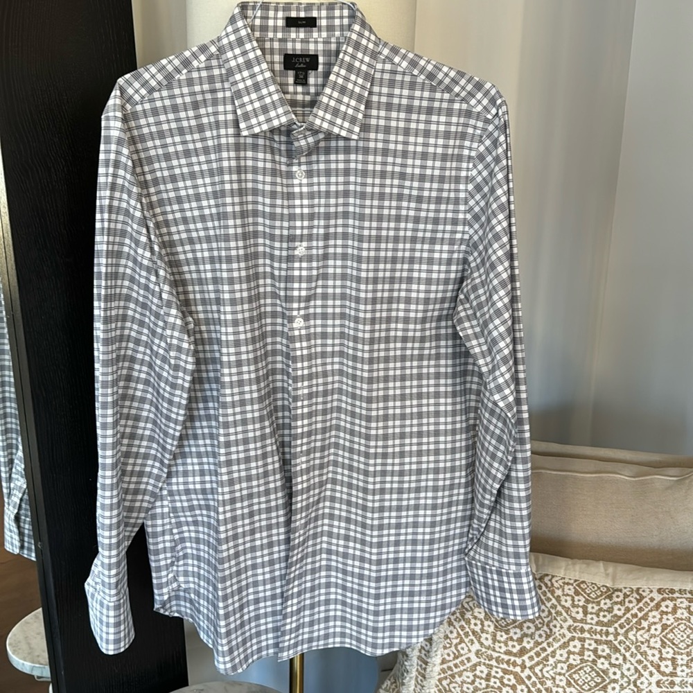 JCREW - Black/White Patterned Oxford Cloth Trim Stretch Dress Shirt - 17.5